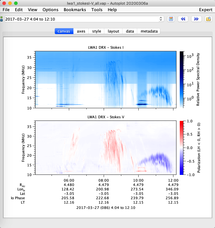 Autoplot retrieving LWA1 Jupiter data.