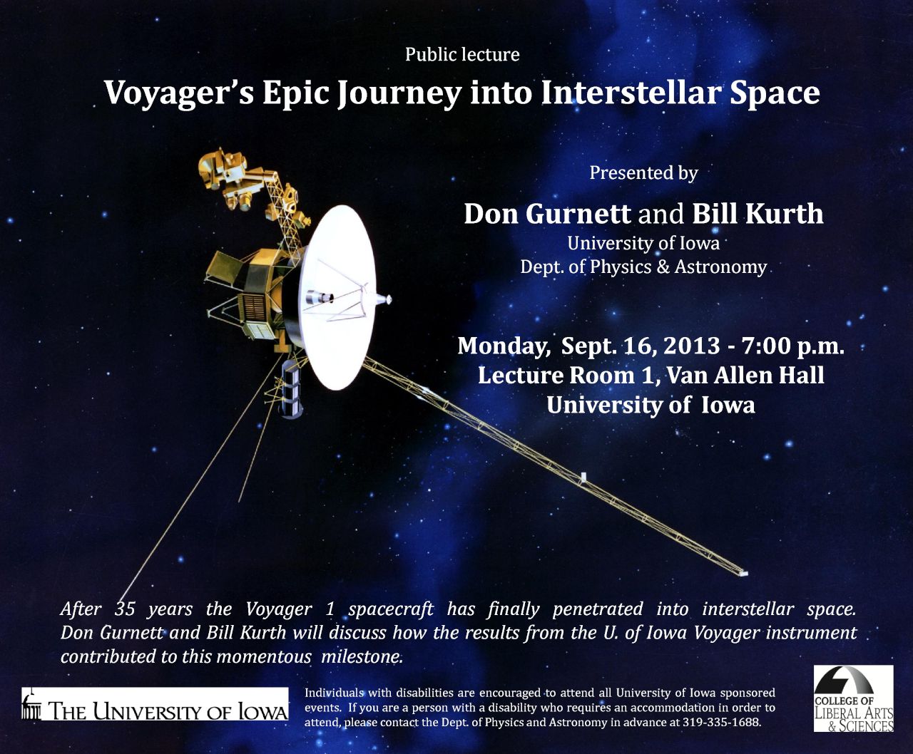 Public lecture:  Voyager's Epic Journey into Interstellar Space